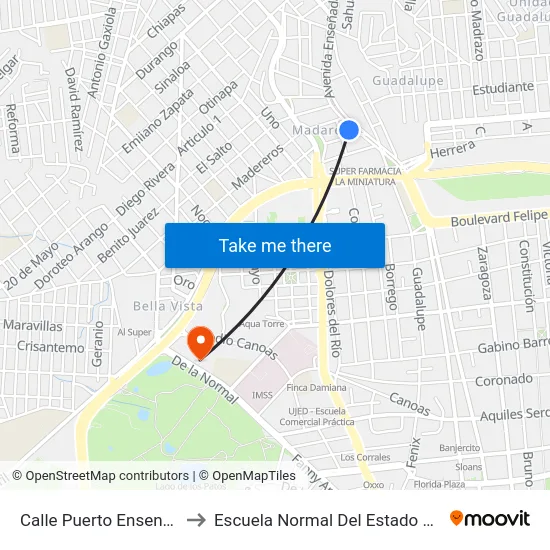 Calle Puerto Ensenada, 309 to Escuela Normal Del Estado De Durango map