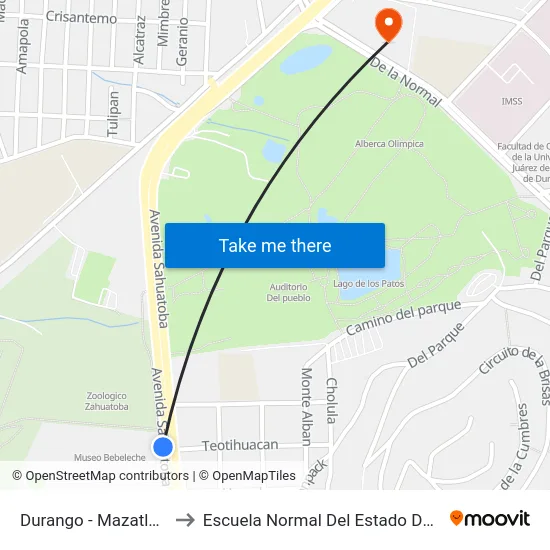 Durango - Mazatlan, 123 to Escuela Normal Del Estado De Durango map
