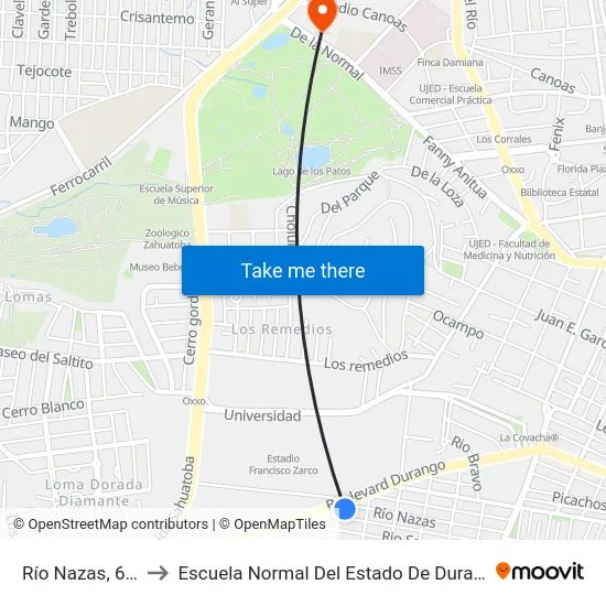 Río Nazas, 615 to Escuela Normal Del Estado De Durango map