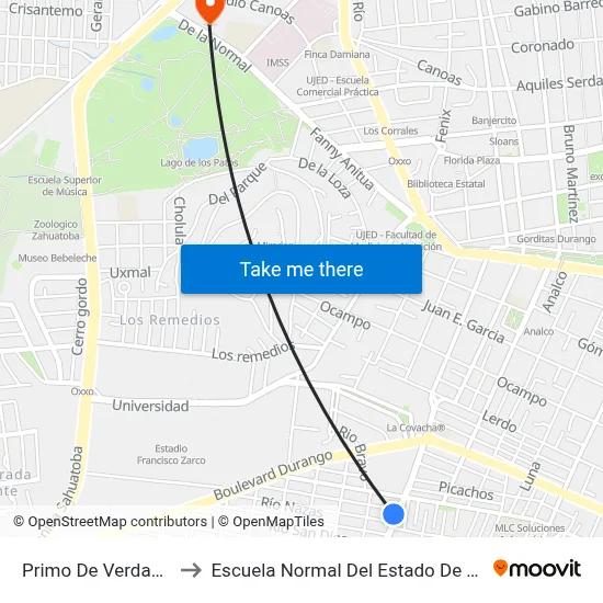 Primo De Verdad, 404 to Escuela Normal Del Estado De Durango map