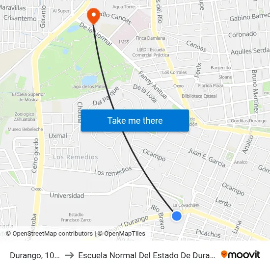 Durango, 105b to Escuela Normal Del Estado De Durango map