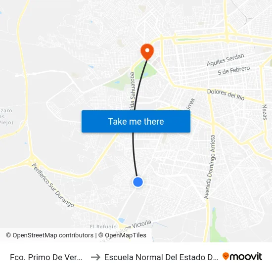 Fco. Primo De Verdad, 124 to Escuela Normal Del Estado De Durango map