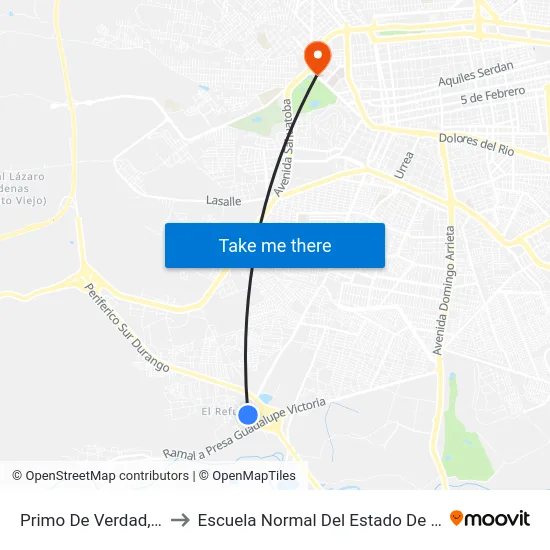 Primo De Verdad, 3500 to Escuela Normal Del Estado De Durango map