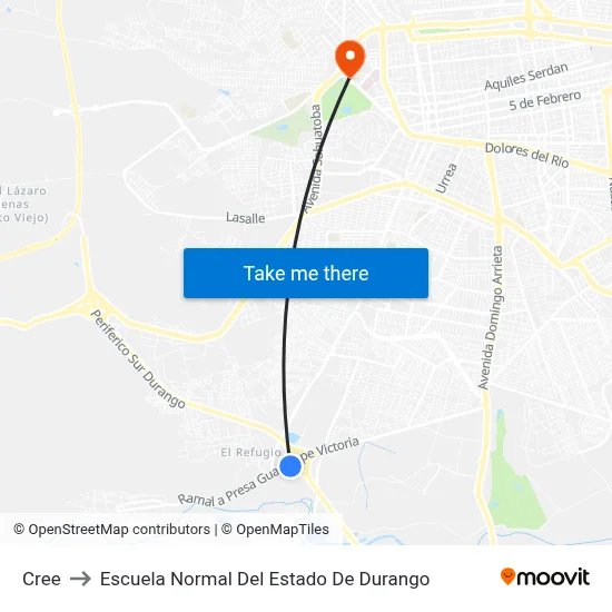Cree to Escuela Normal Del Estado De Durango map