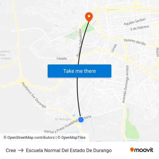 Cree to Escuela Normal Del Estado De Durango map