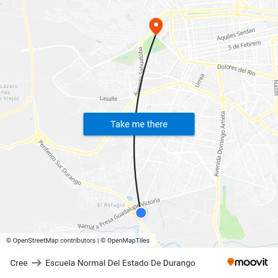 Cree to Escuela Normal Del Estado De Durango map