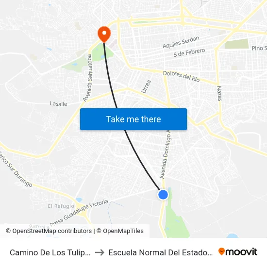 Camino De Los Tulipanes, 125 to Escuela Normal Del Estado De Durango map
