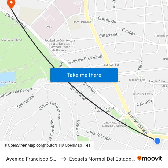 Avenida Francisco Sarabia, 324 to Escuela Normal Del Estado De Durango map