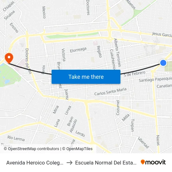 Avenida Heroico Colegio Militar, 208 to Escuela Normal Del Estado De Durango map
