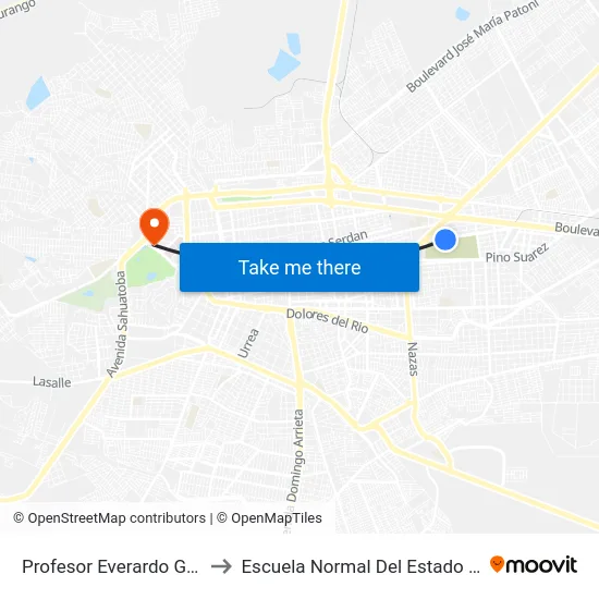 Profesor Everardo Gamiz, 179 to Escuela Normal Del Estado De Durango map