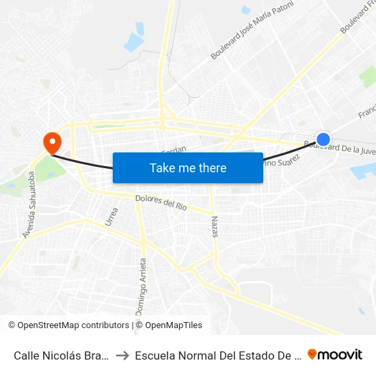 Calle Nicolás Bravo, 10 to Escuela Normal Del Estado De Durango map