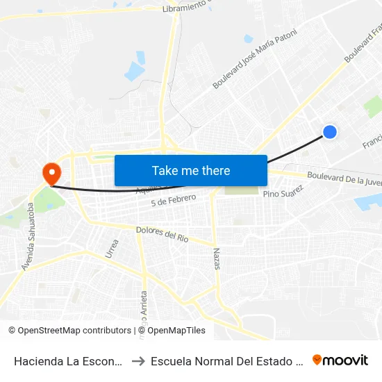 Hacienda La Escondida, 103 to Escuela Normal Del Estado De Durango map