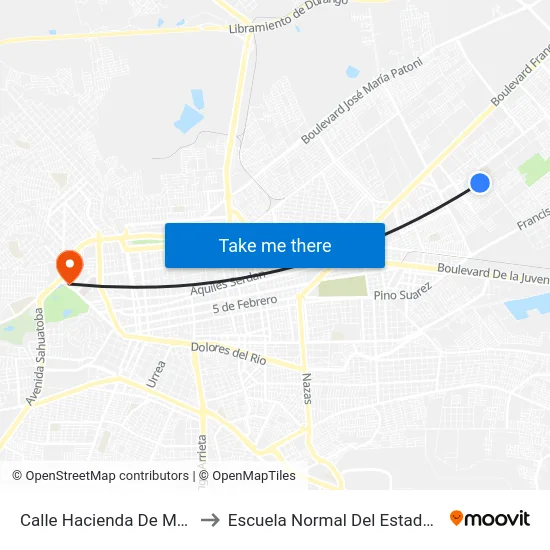 Calle Hacienda De Morcillo, 100 to Escuela Normal Del Estado De Durango map