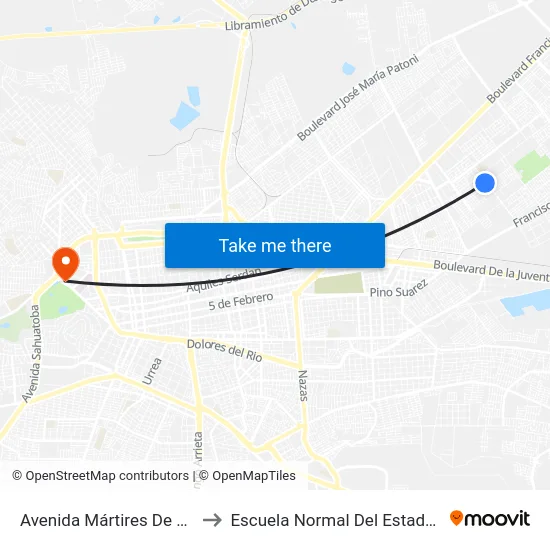 Avenida Mártires De Sonora, 213 to Escuela Normal Del Estado De Durango map