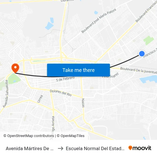 Avenida Mártires De Sonora, 501 to Escuela Normal Del Estado De Durango map