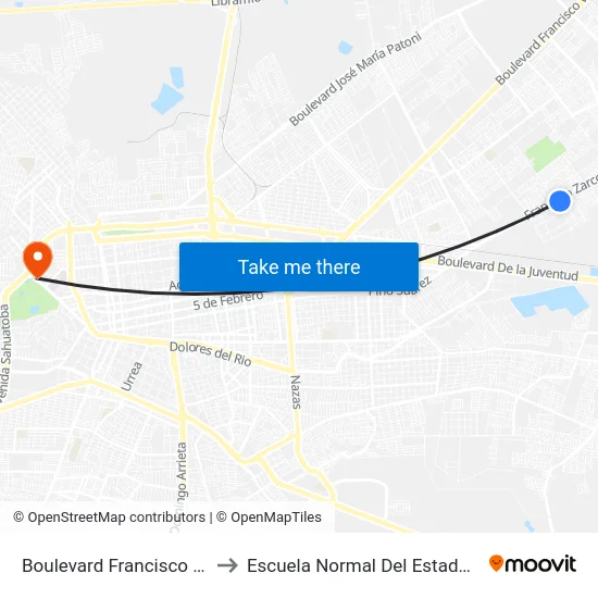 Boulevard Francisco Zarco, 414 to Escuela Normal Del Estado De Durango map