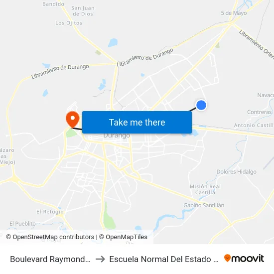 Boulevard Raymond Bell, 808 to Escuela Normal Del Estado De Durango map