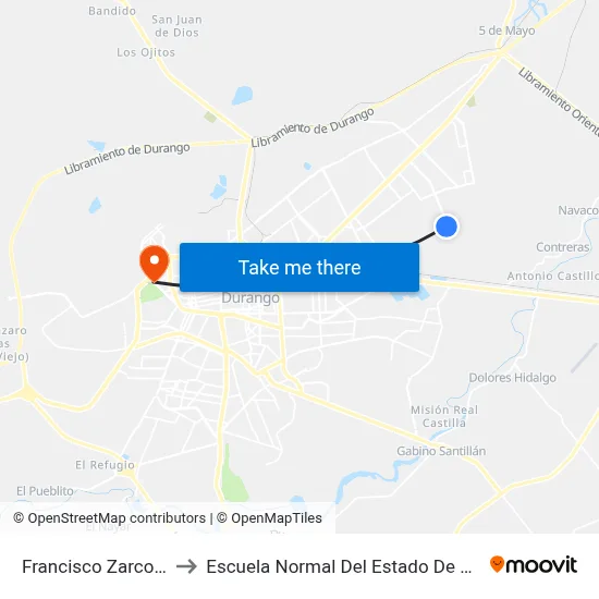 Francisco Zarco, 415 to Escuela Normal Del Estado De Durango map