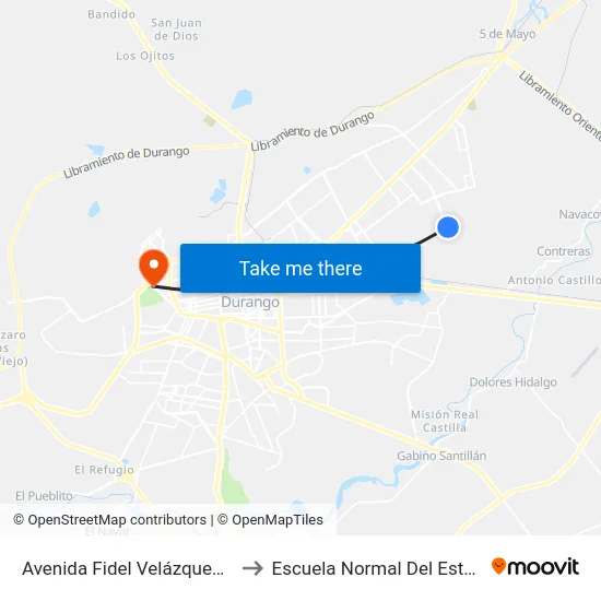 Avenida Fidel Velázquez Sánchez, 1505 to Escuela Normal Del Estado De Durango map