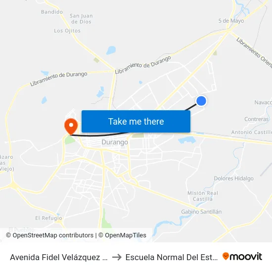 Avenida Fidel Velázquez Sánchez, 1009-C to Escuela Normal Del Estado De Durango map