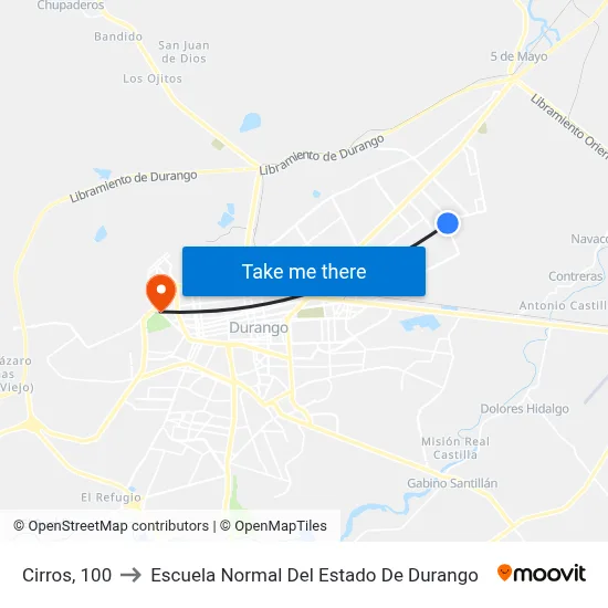 Cirros, 100 to Escuela Normal Del Estado De Durango map