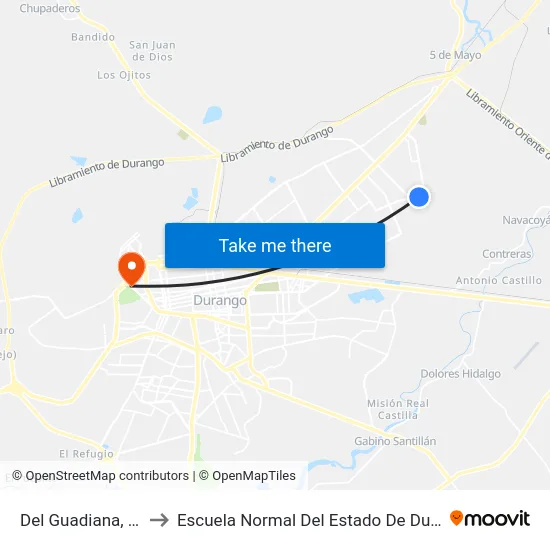 Del Guadiana, 103 to Escuela Normal Del Estado De Durango map