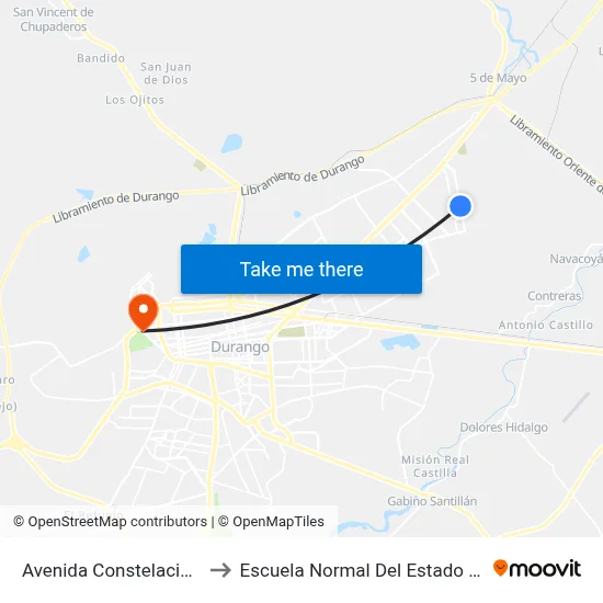 Avenida Constelaciones, 523 to Escuela Normal Del Estado De Durango map