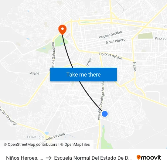 Niños Heroes, 102 to Escuela Normal Del Estado De Durango map