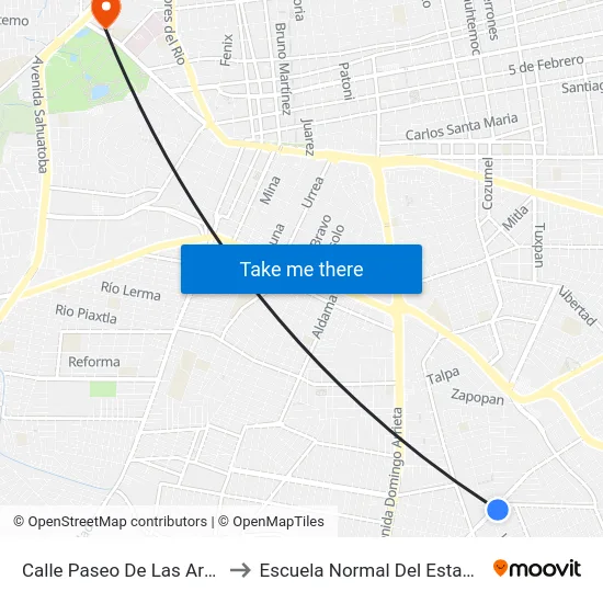 Calle Paseo De Las Arboledas, 195 to Escuela Normal Del Estado De Durango map
