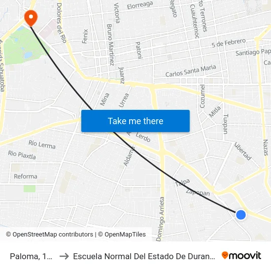 Paloma, 116 to Escuela Normal Del Estado De Durango map