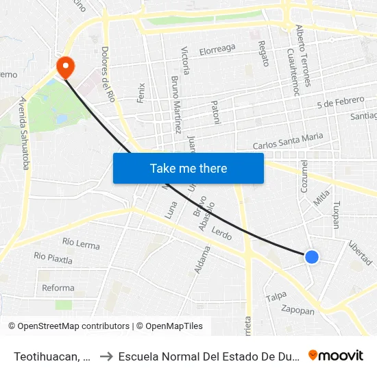 Teotihuacan, 417 to Escuela Normal Del Estado De Durango map