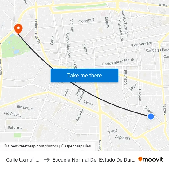 Calle Uxmal, 159 to Escuela Normal Del Estado De Durango map