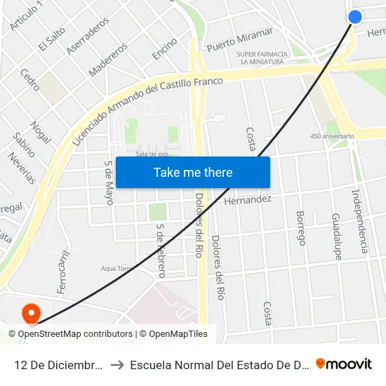 12 De Diciembre, 68 to Escuela Normal Del Estado De Durango map