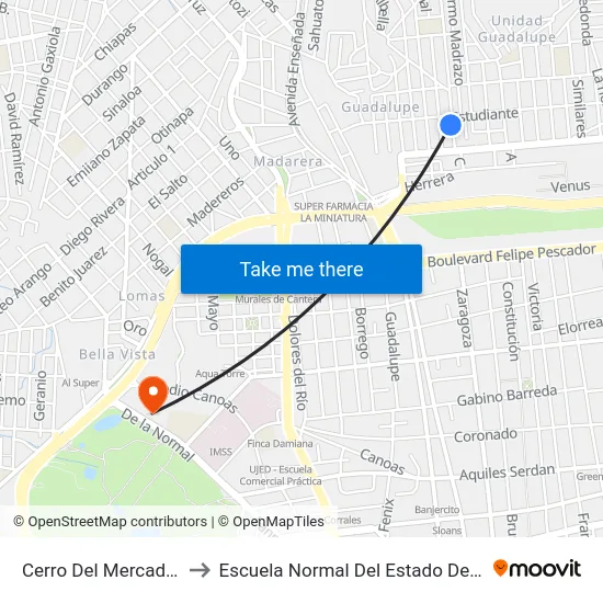 Cerro Del Mercado, 123 to Escuela Normal Del Estado De Durango map