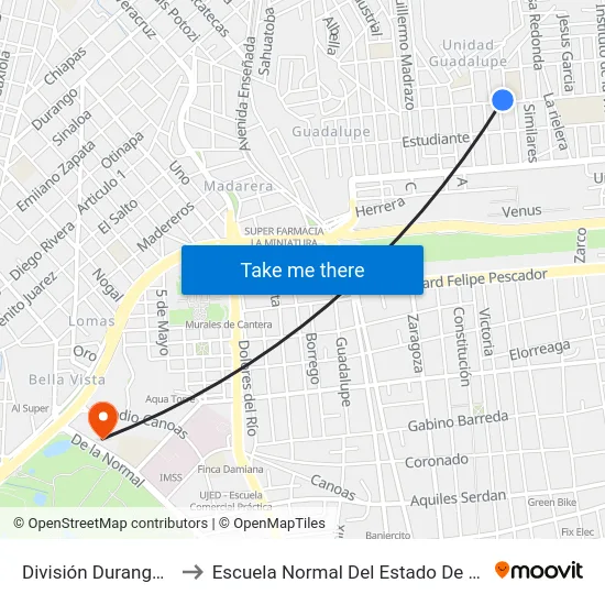 División Durango, 509 to Escuela Normal Del Estado De Durango map