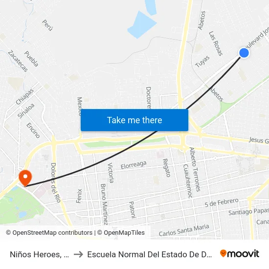 Niños Heroes, 248 to Escuela Normal Del Estado De Durango map