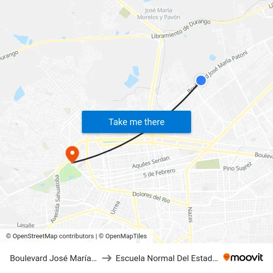 Boulevard José María Patoni, 313 to Escuela Normal Del Estado De Durango map