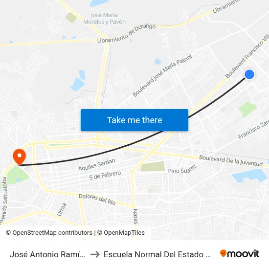 José Antonio Ramírez, 124 to Escuela Normal Del Estado De Durango map