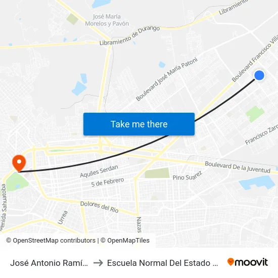 José Antonio Ramírez, 203 to Escuela Normal Del Estado De Durango map