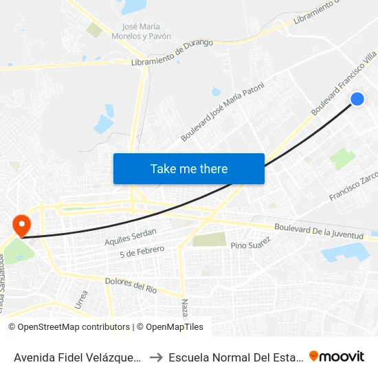 Avenida Fidel Velázquez Sánchez, 198 to Escuela Normal Del Estado De Durango map