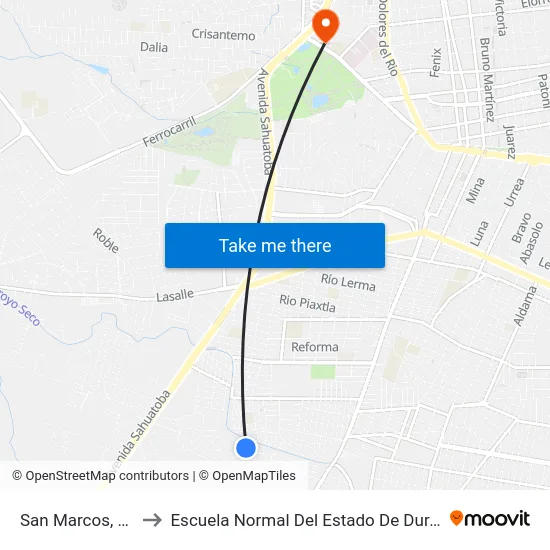 San Marcos, 304 to Escuela Normal Del Estado De Durango map