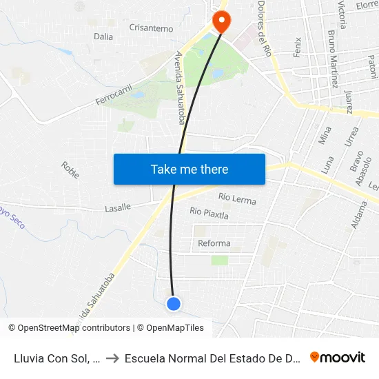 Lluvia Con Sol, 207 to Escuela Normal Del Estado De Durango map