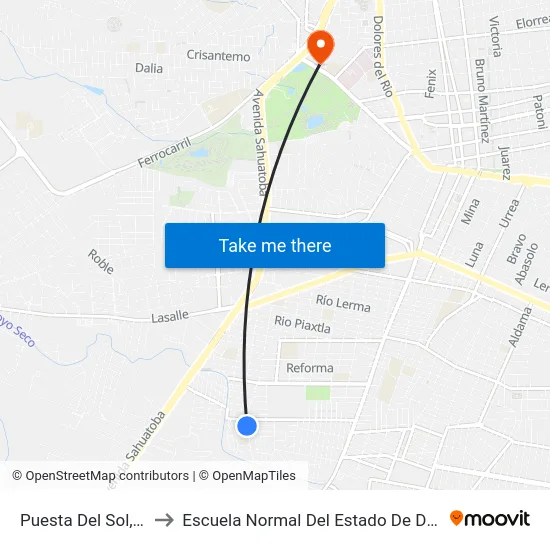 Puesta Del Sol, 156 to Escuela Normal Del Estado De Durango map