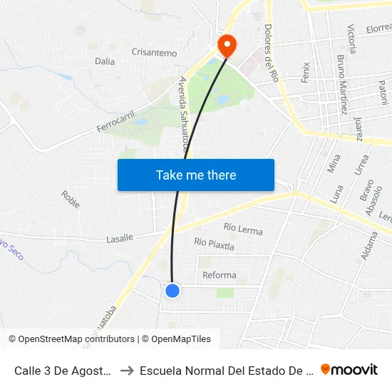 Calle 3 De Agosto, 907 to Escuela Normal Del Estado De Durango map