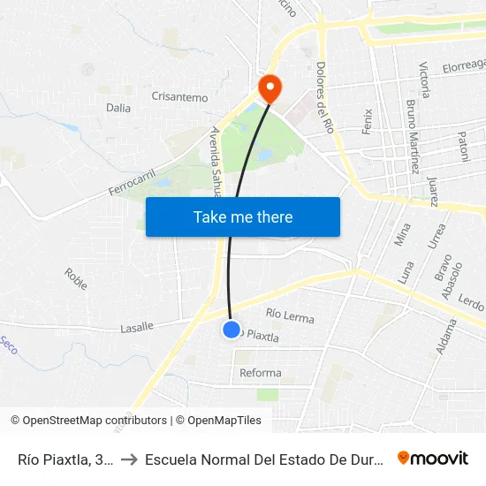 Río Piaxtla, 310 to Escuela Normal Del Estado De Durango map