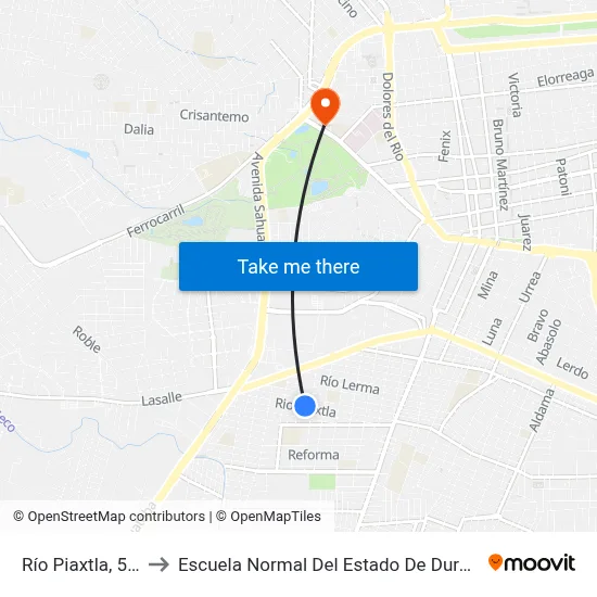 Río Piaxtla, 510 to Escuela Normal Del Estado De Durango map