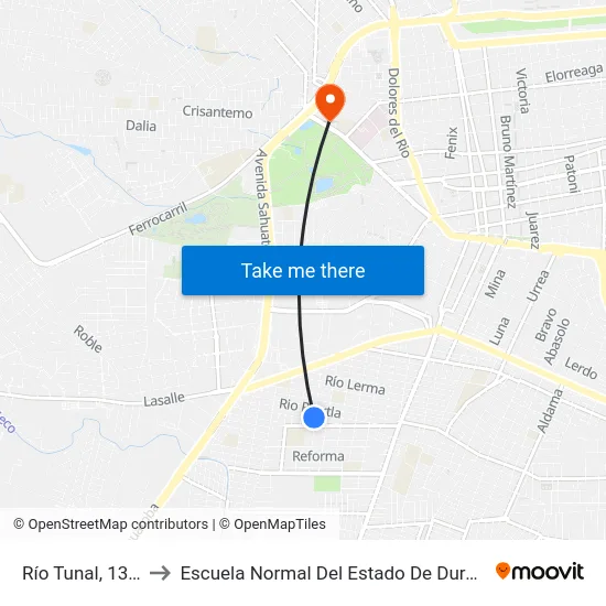 Río Tunal, 1307 to Escuela Normal Del Estado De Durango map