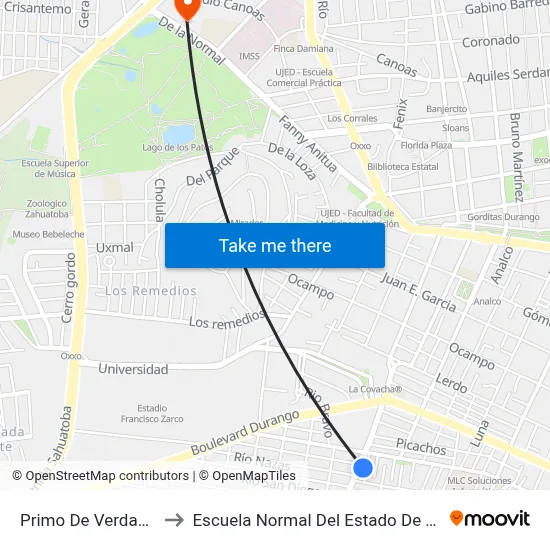 Primo De Verdad, 402 to Escuela Normal Del Estado De Durango map