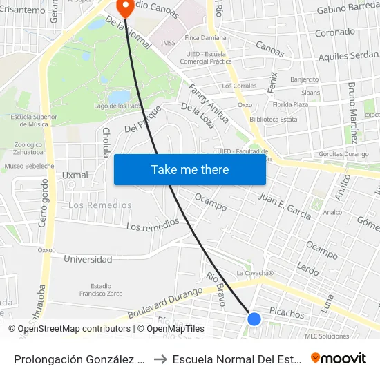 Prolongación González De La Vega, 801 to Escuela Normal Del Estado De Durango map