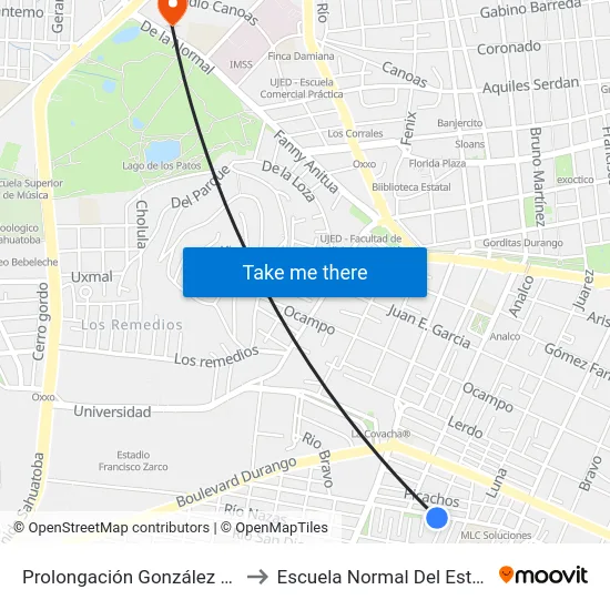 Prolongación González De La Vega, 603 to Escuela Normal Del Estado De Durango map